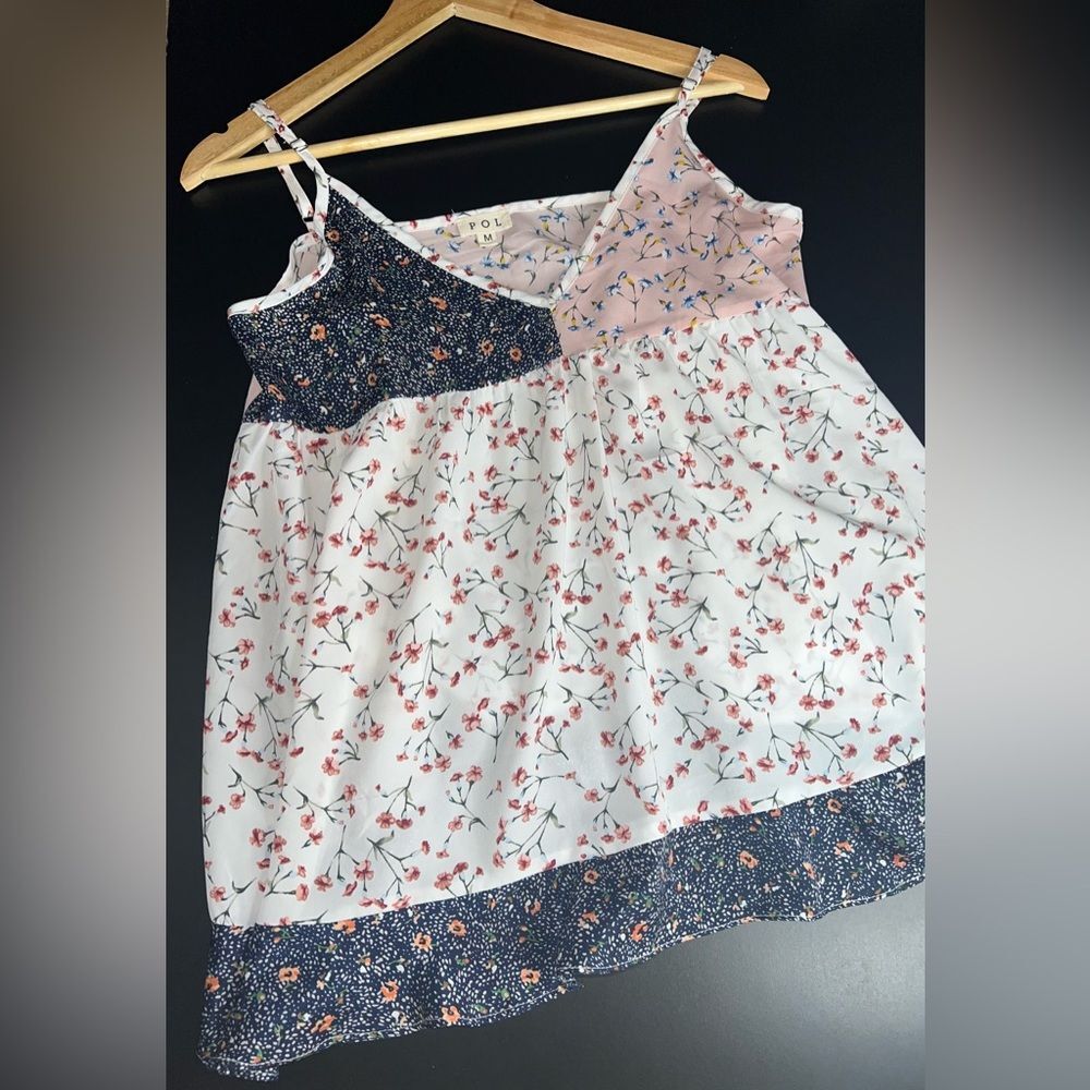 POL Shabby Chic Cottagecore Floral Multi Printed Babydoll Top Size Medium EUC